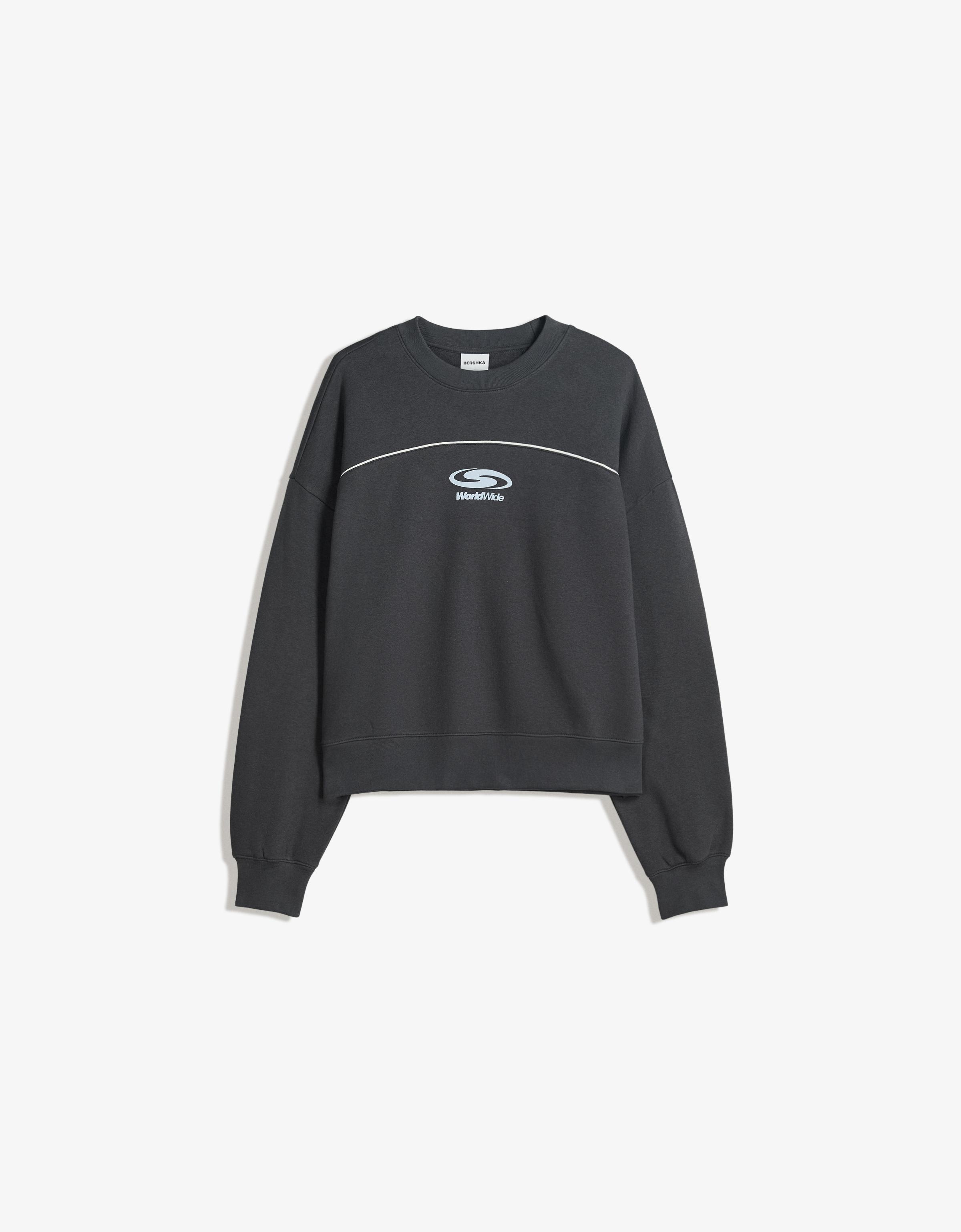 Bershka Boxy-Sweatshirt Mit Print Herren L Blau