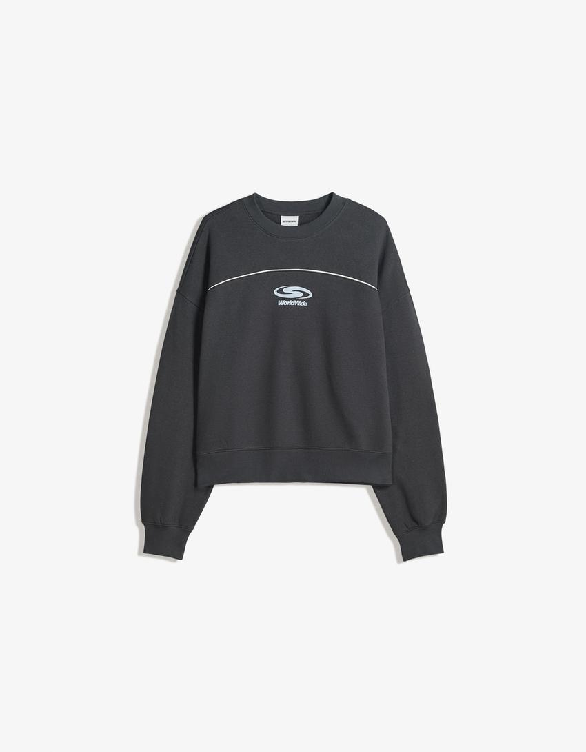 Sweat Boxy fit imprimé-Bleu