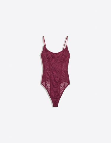 Strappy lace bodysuit — Burgundy 5