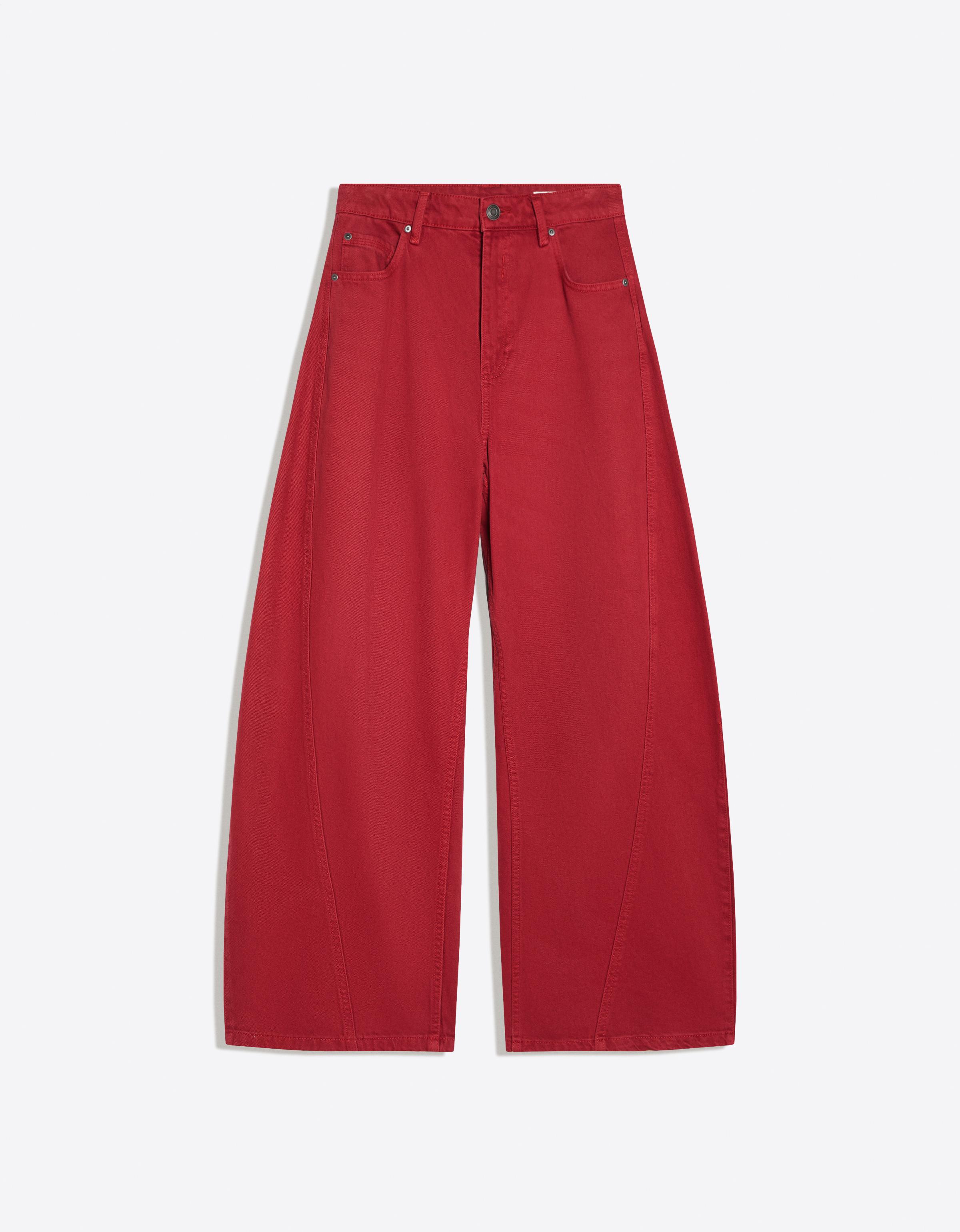 Barrel trousers with back buckle — Red