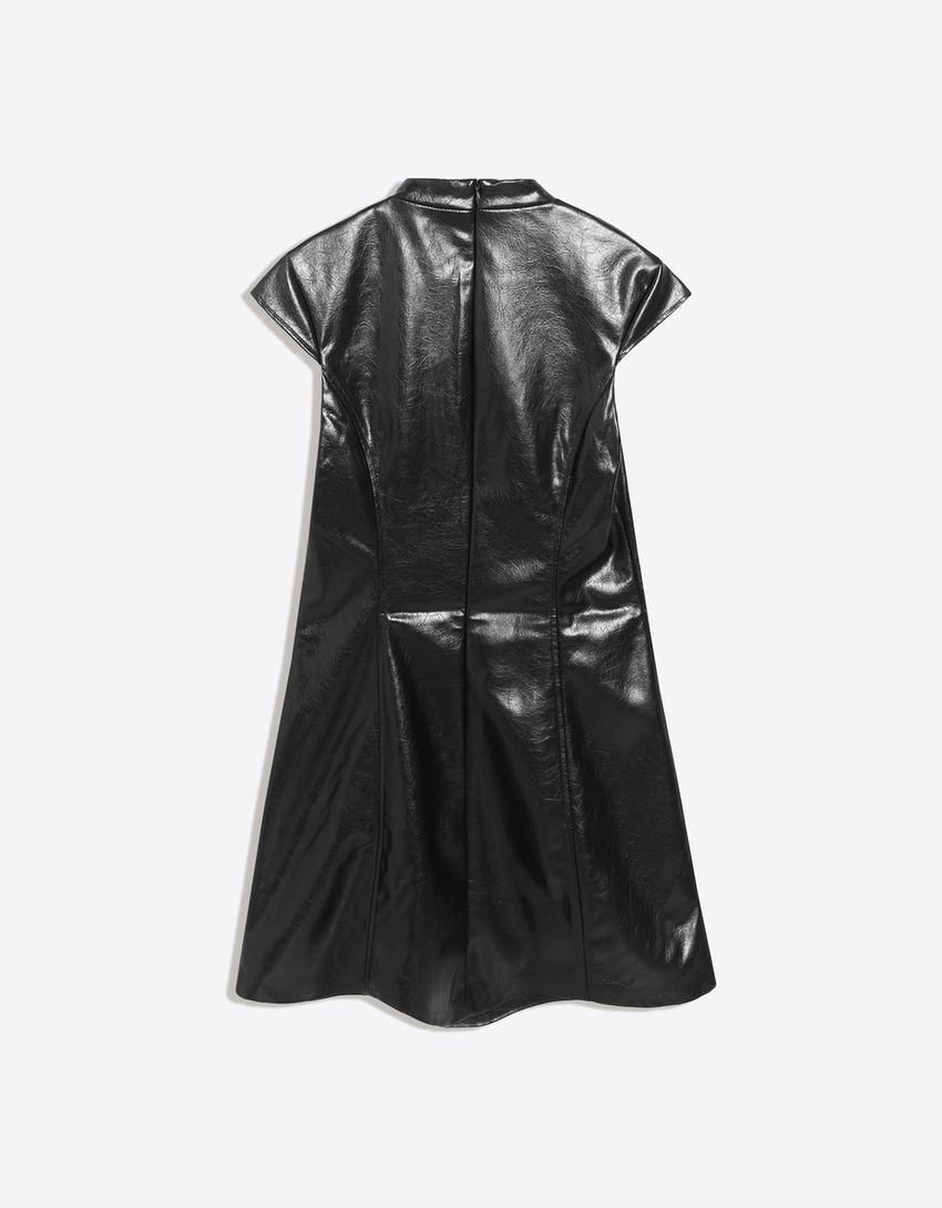 Vestido mini efecto piel cuello perkins-Negro