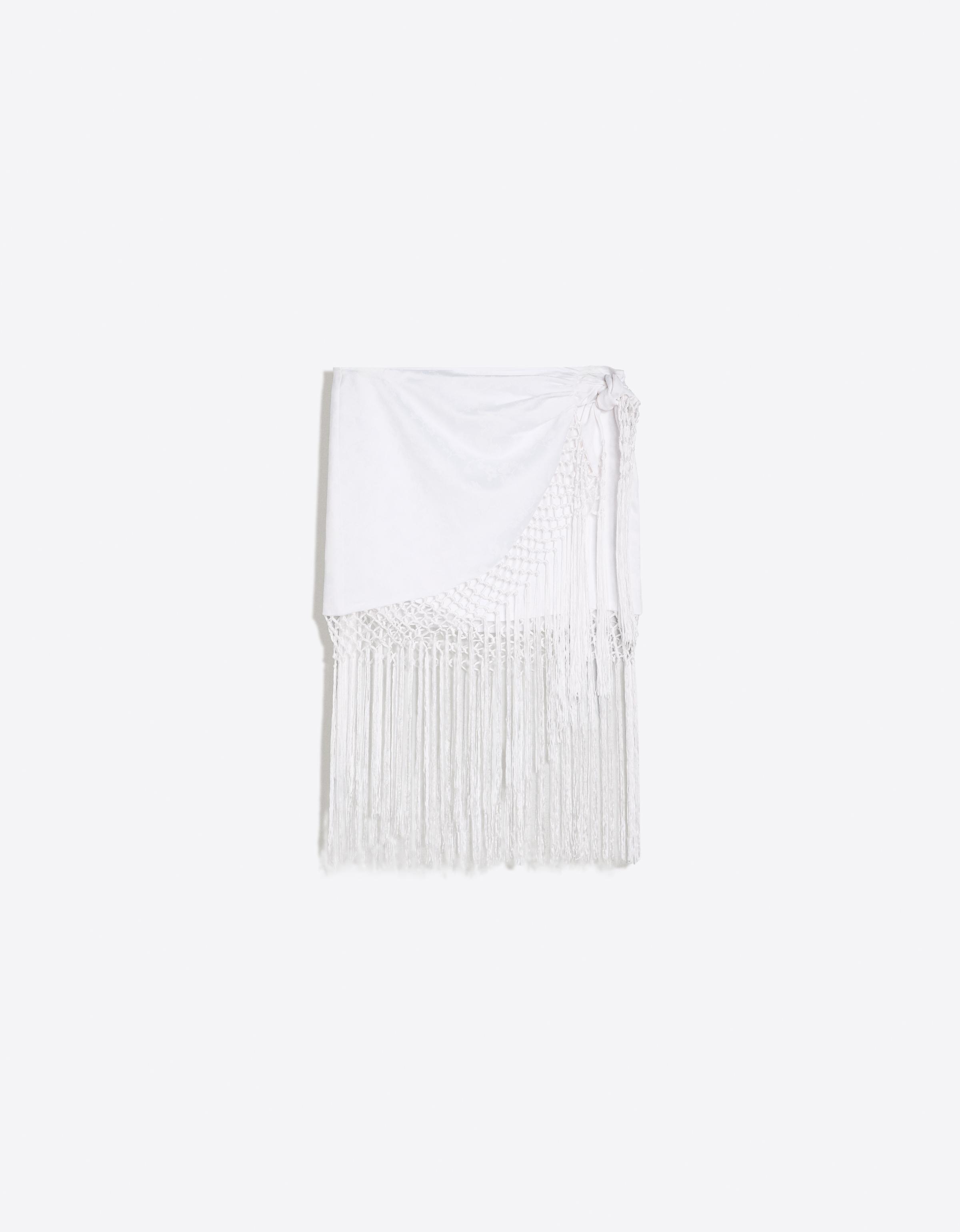 Jacquard fringed mini skirt — White