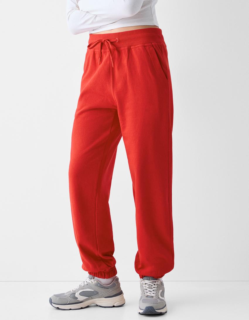 Pamuklu jogger pantolon-Kırmızı-1