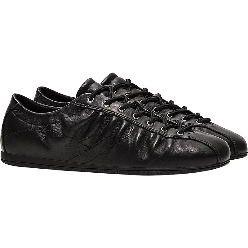 Slim-sole leather trainers — BLACK