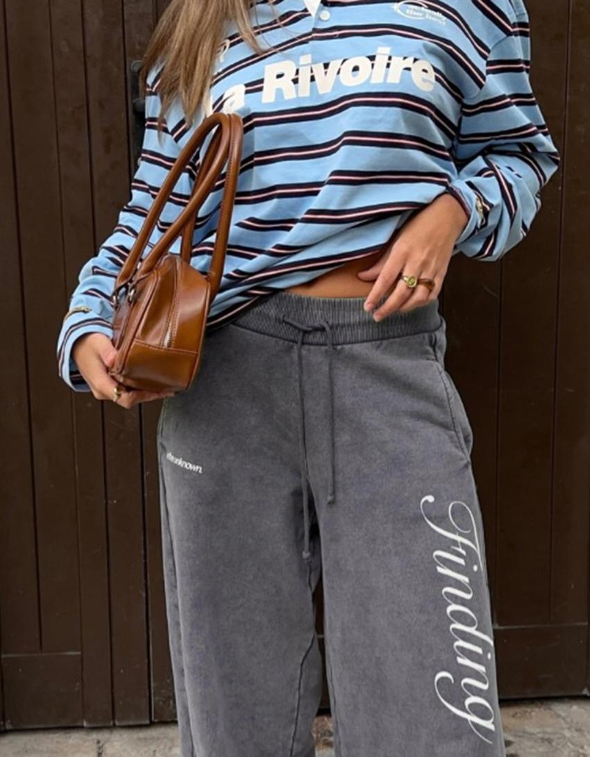 Barrel Jogginghose mit Print-Dunkelgrau