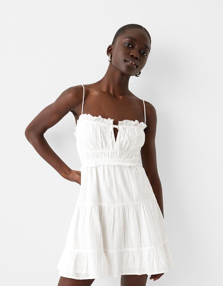 Mini-robe rustique volants-Blanc-0