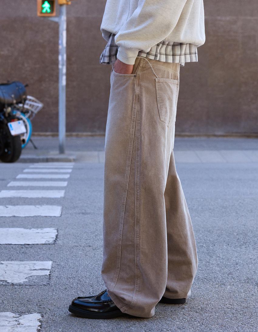 Super baggy corduroy trousers-Sand