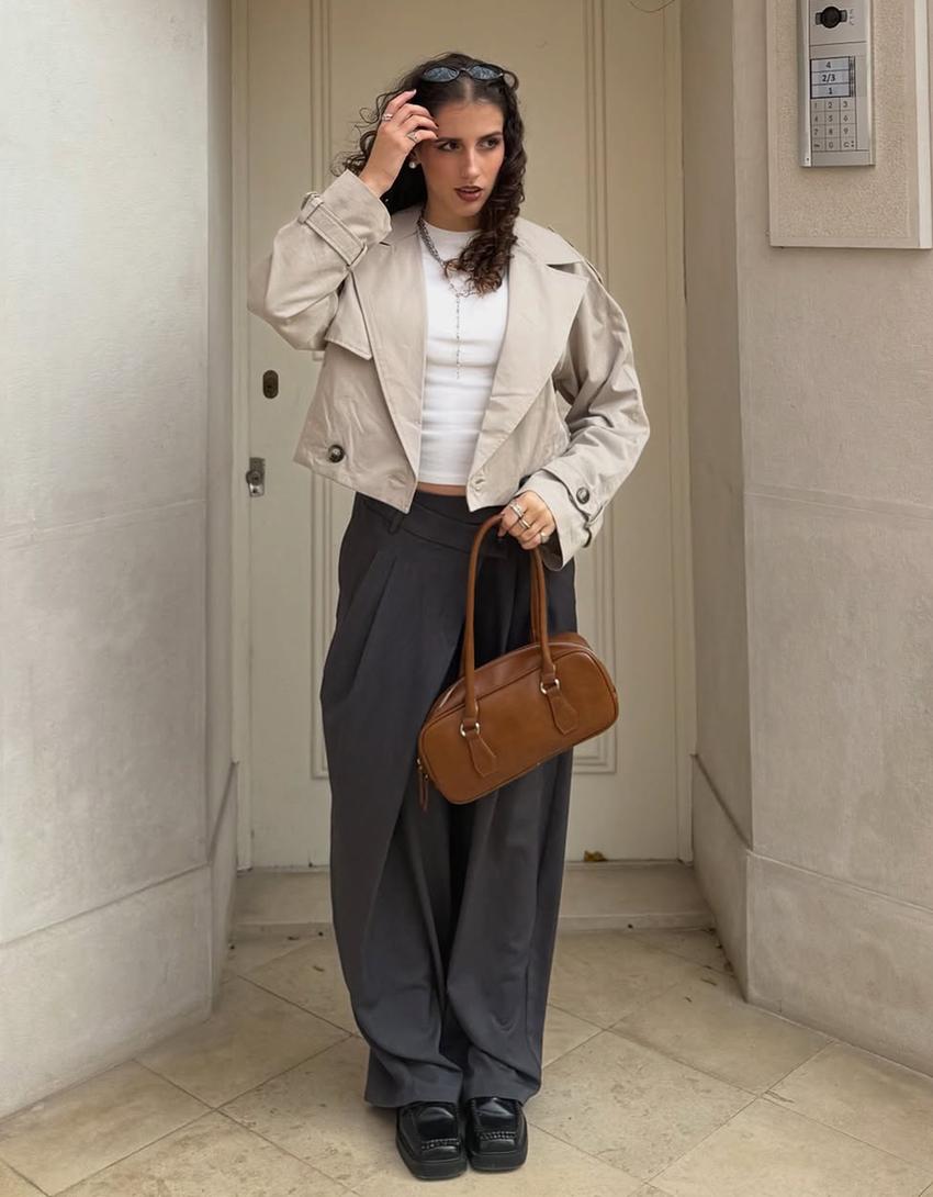 Tailored fit trousers with crossover waist-Dark grey