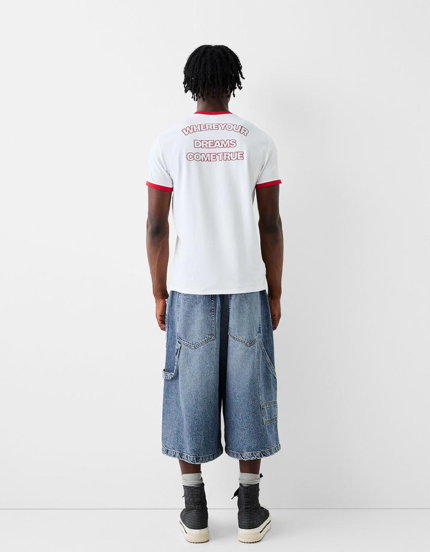 Calções bermuda jort denim baggy cintura contraste-Azul lavado-1