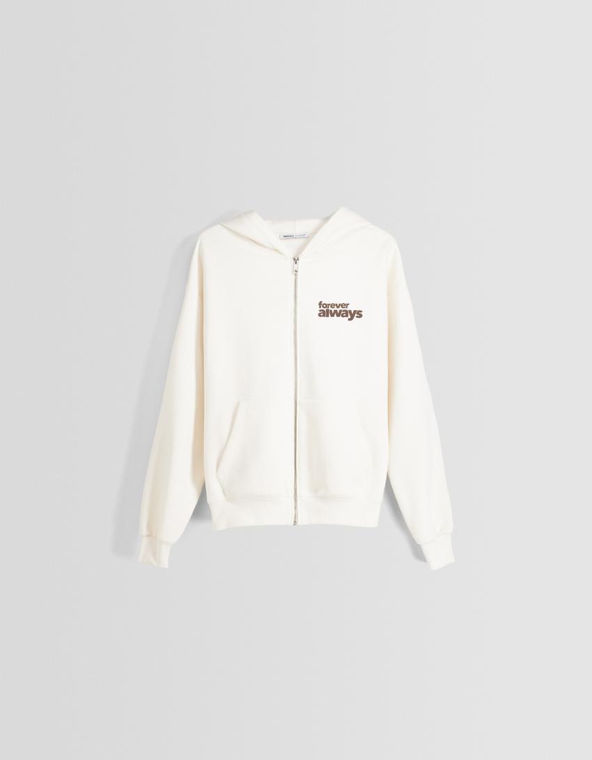 Sweat zippé capuche oversize imprimé-Écru-4