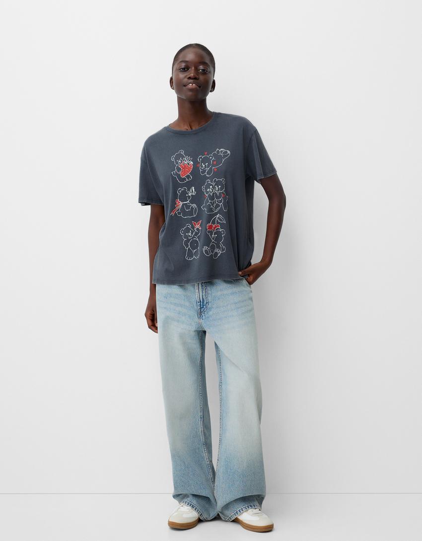 T-shirt manga curta estampado-Marinho-3