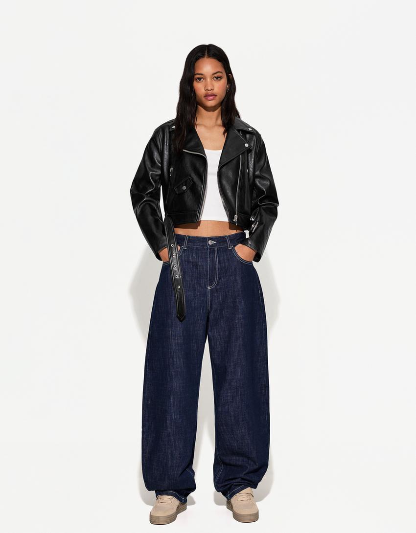 Cazadora Biker Oversize Bershka Chaquetas Cuero Cazadora Piel