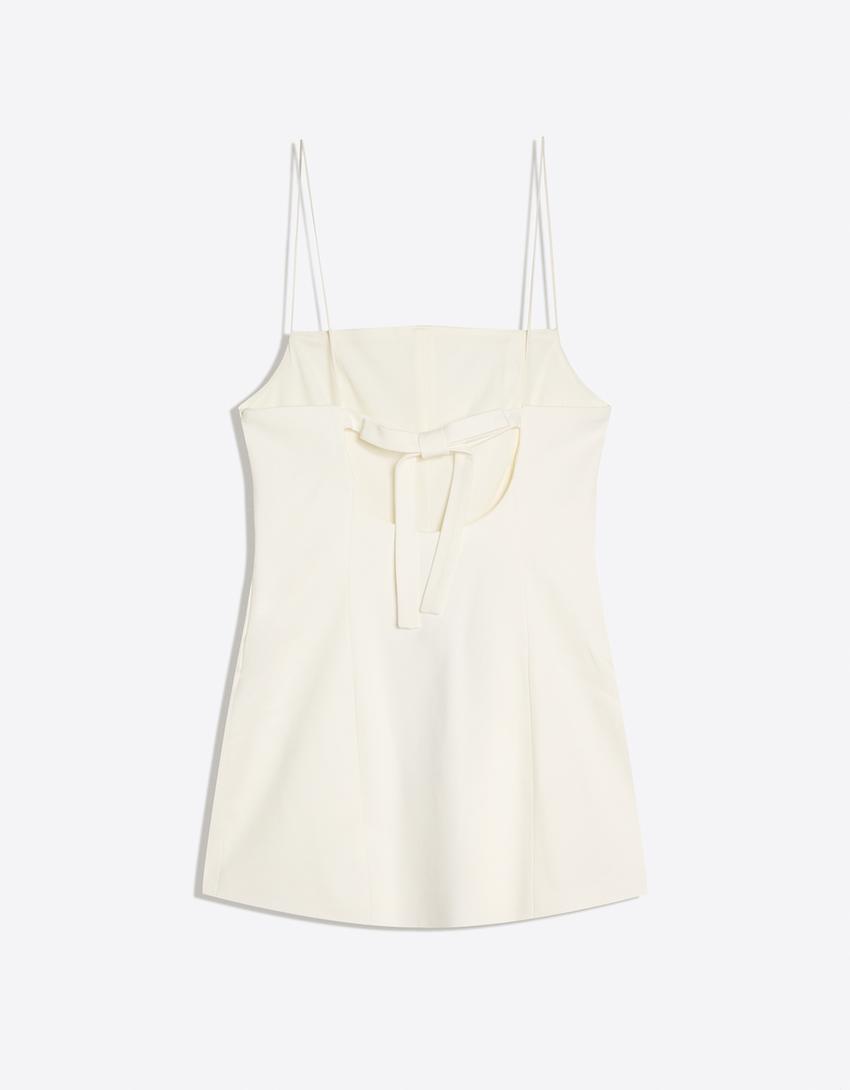 Mini-jurk met strik op de rug-Wit