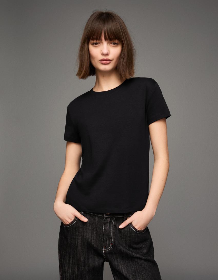 Heavy cotton kamiseta mahuka-motza-Beltza