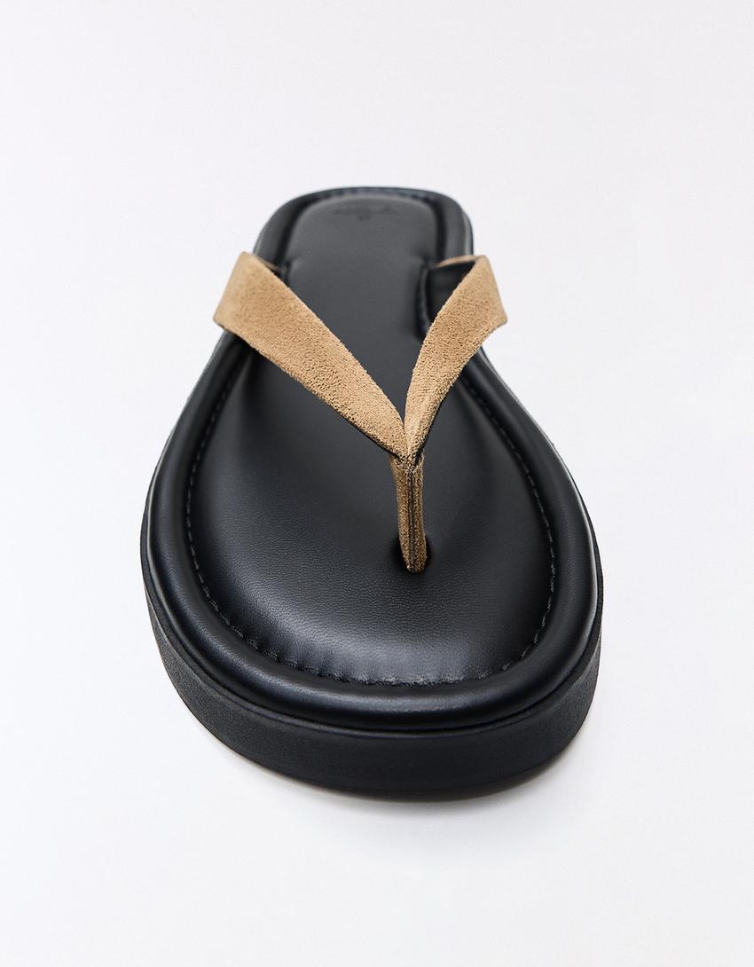 Thong flat slider sandals-SAND
