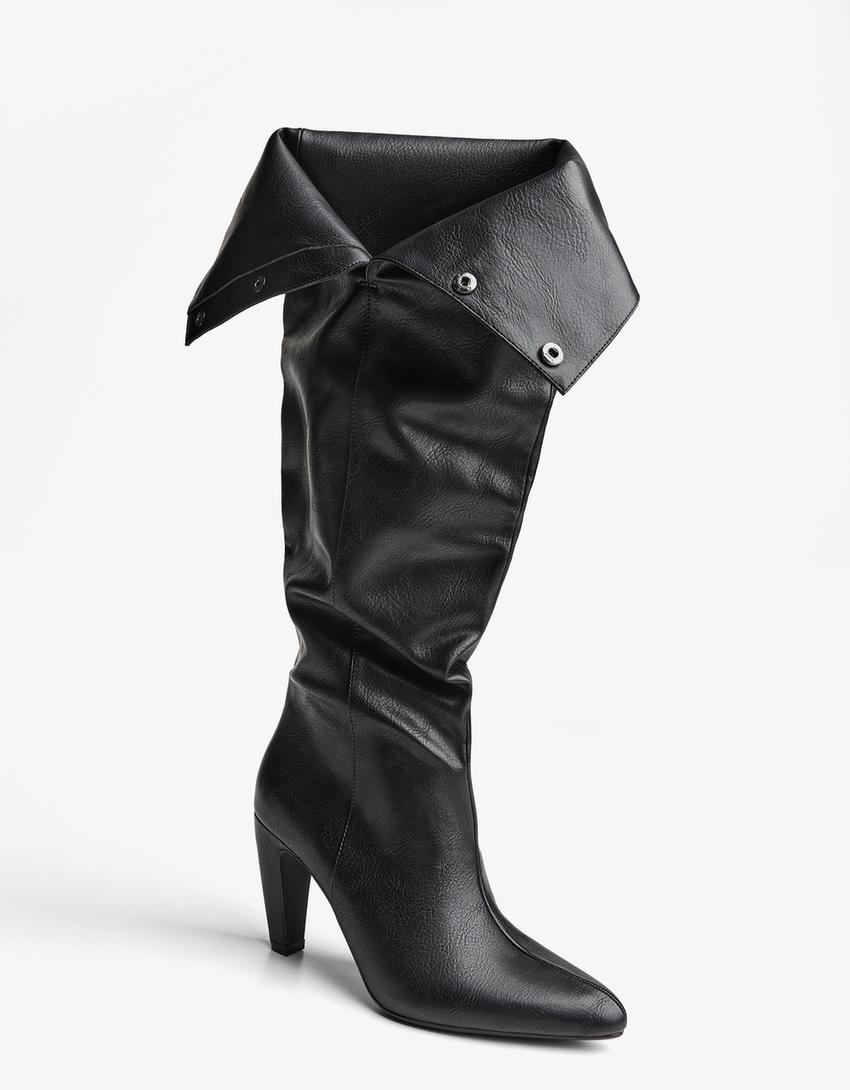 Wide-leg heeled boots-BLACK
