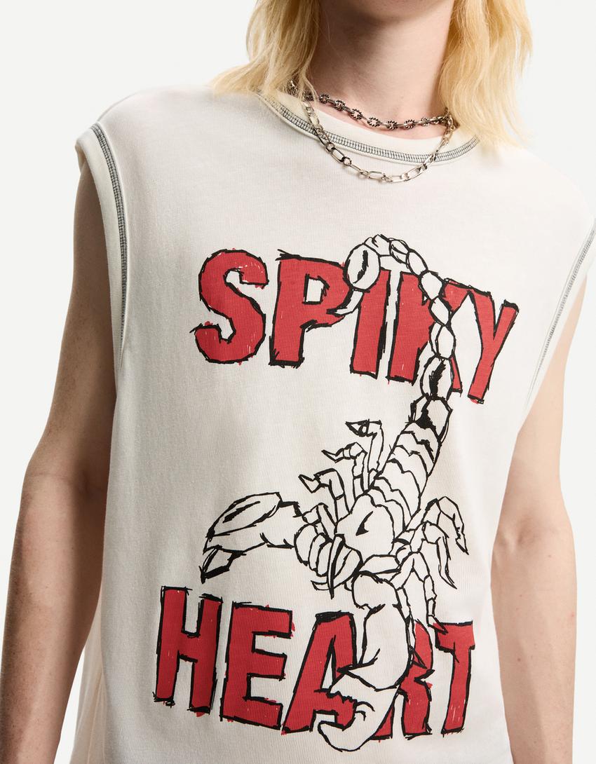 T-shirt sans manches slub effect imprimé
