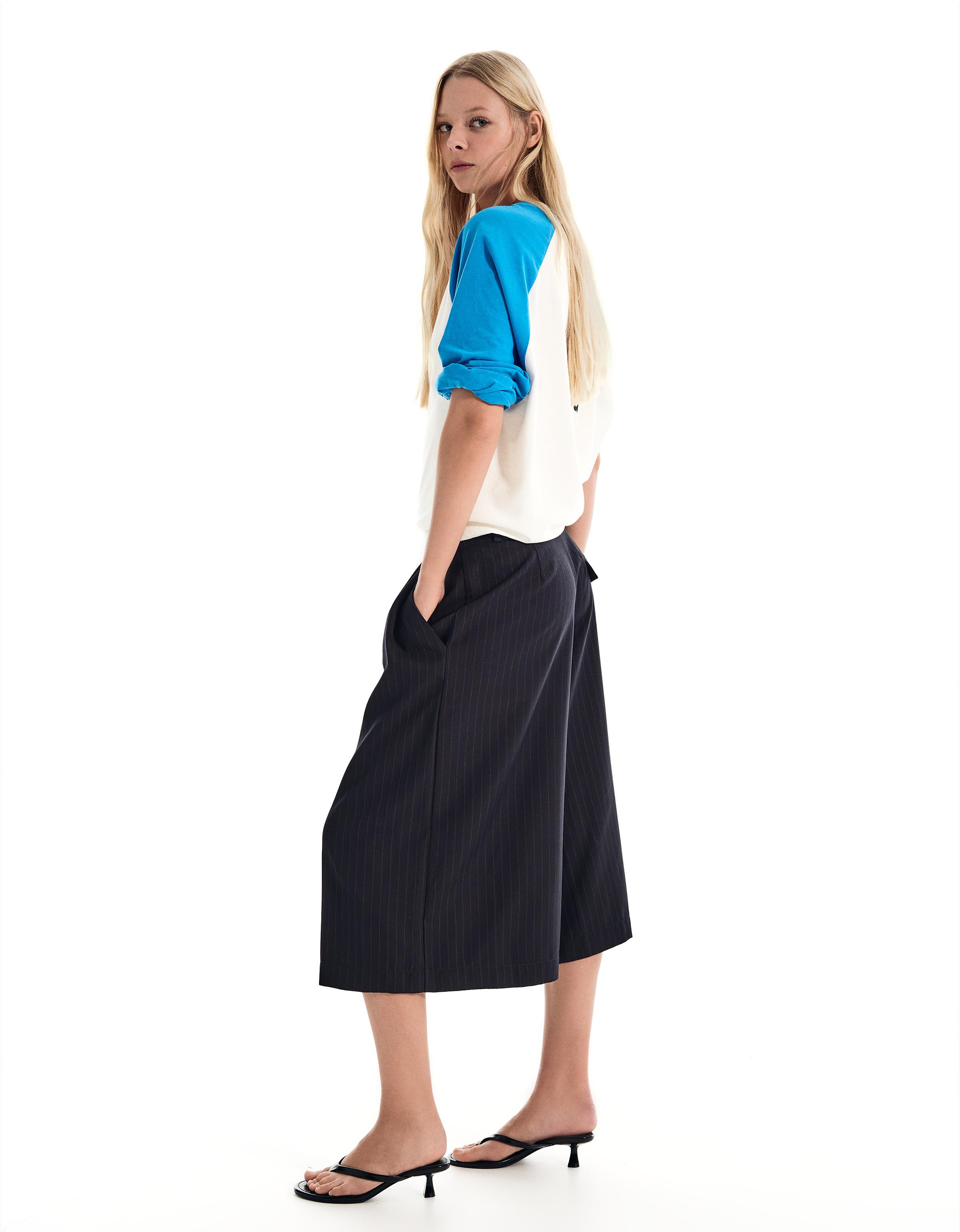 Çizgili culotte bermuda - Görsel 11