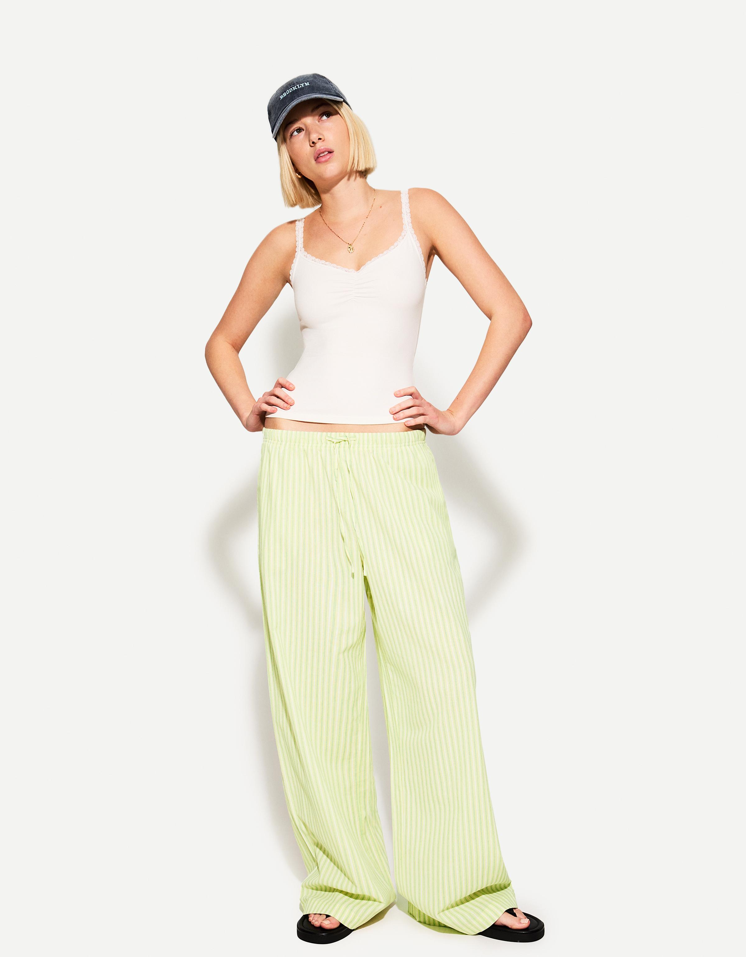 Bershka Wide Leg Hose Damen S Limone