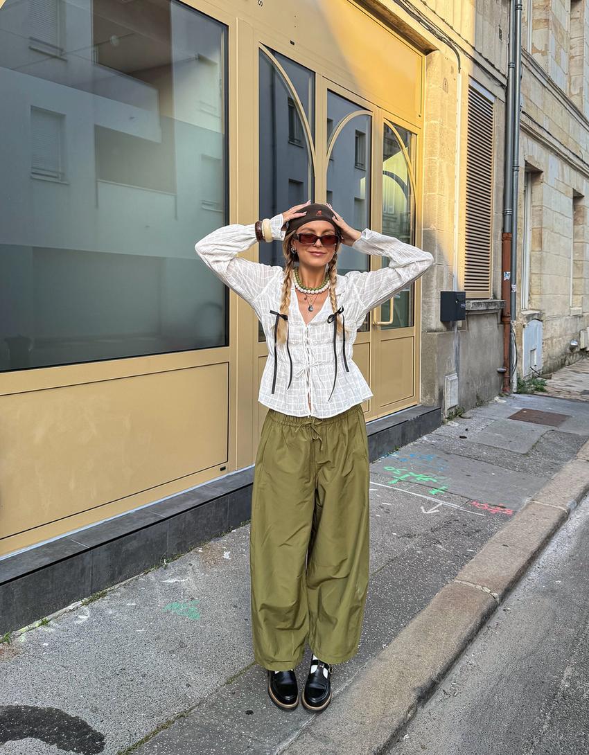 Cropped barrel trousers-Green