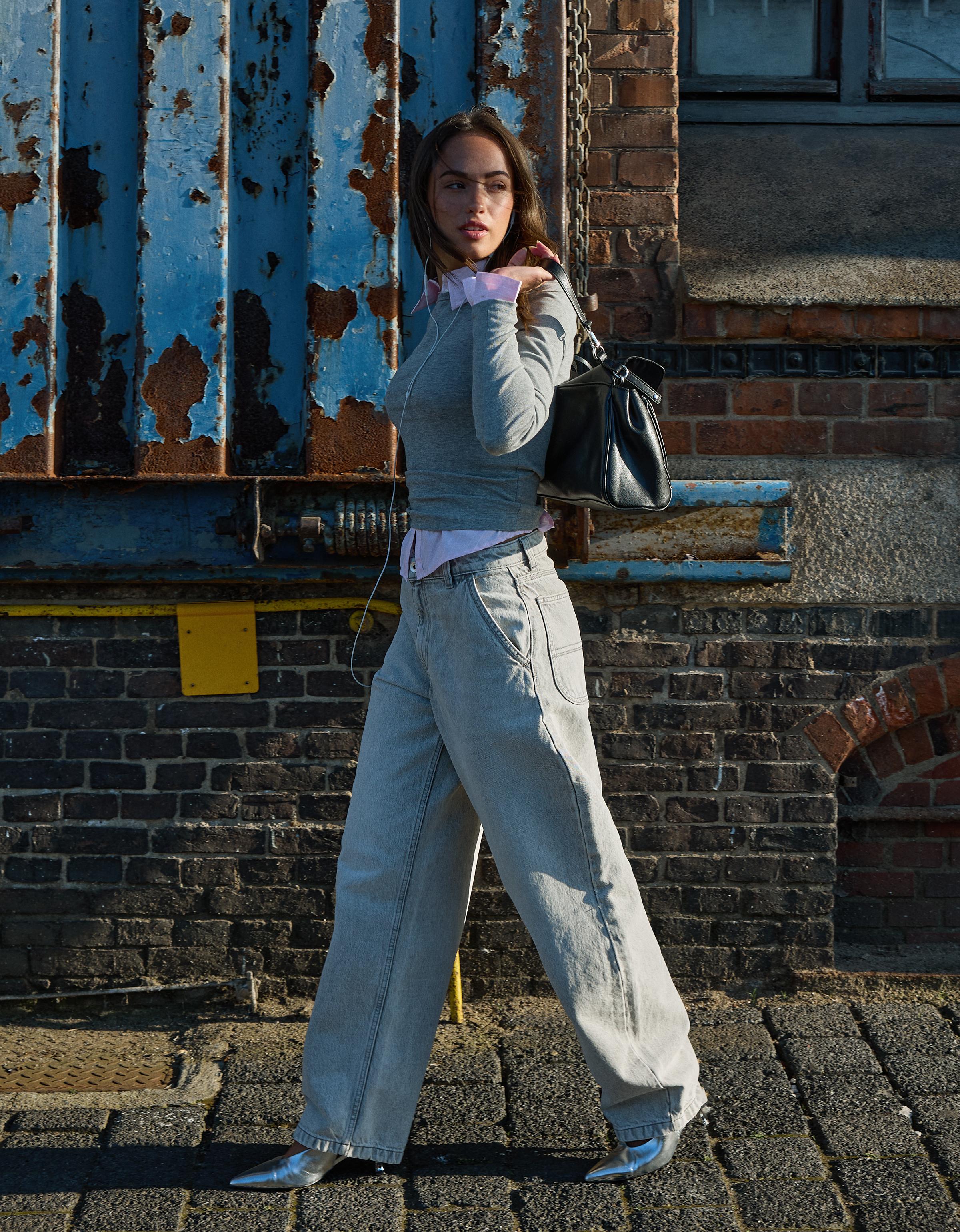 Bershka Baggy Balloon Jeans Damen 40 Grau