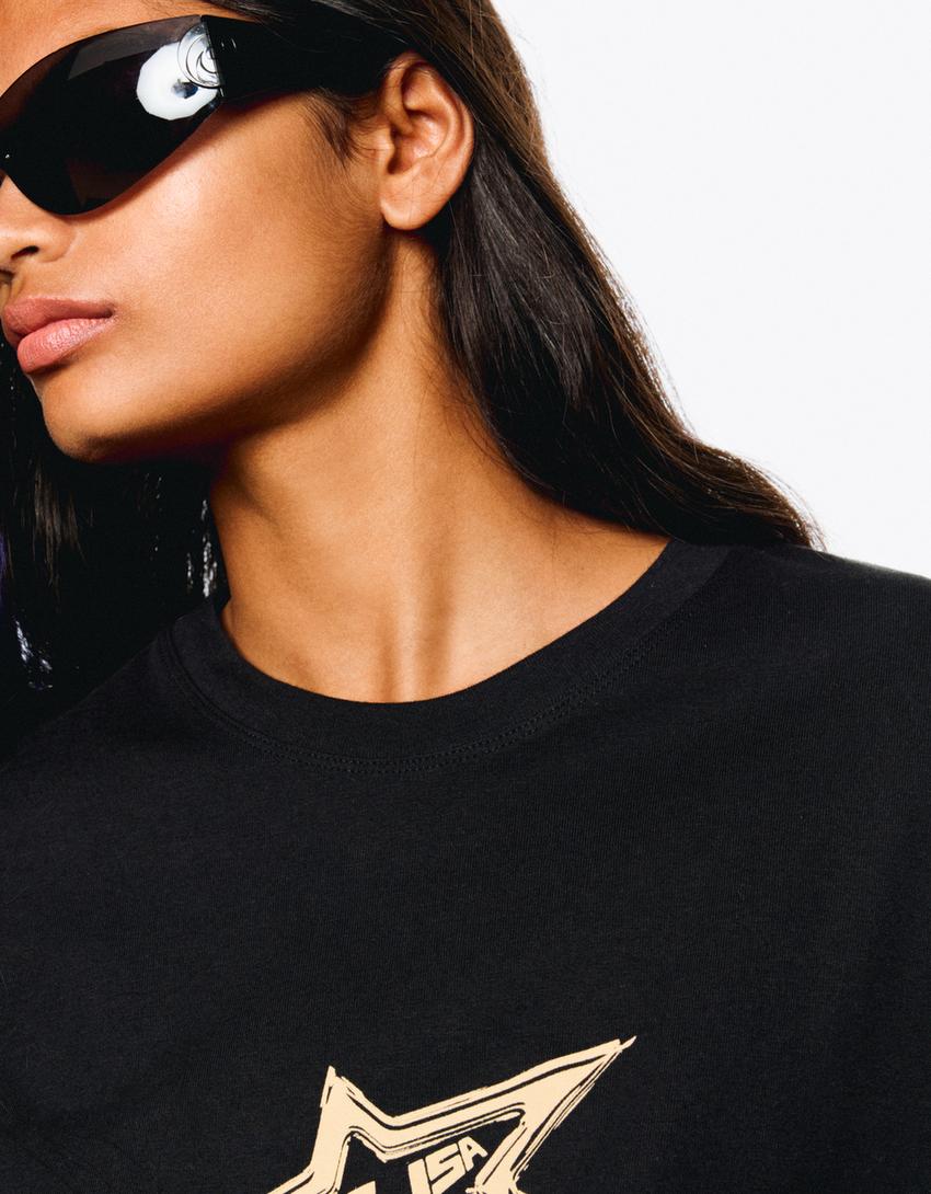 Lisa print short sleeve T-shirt-Black