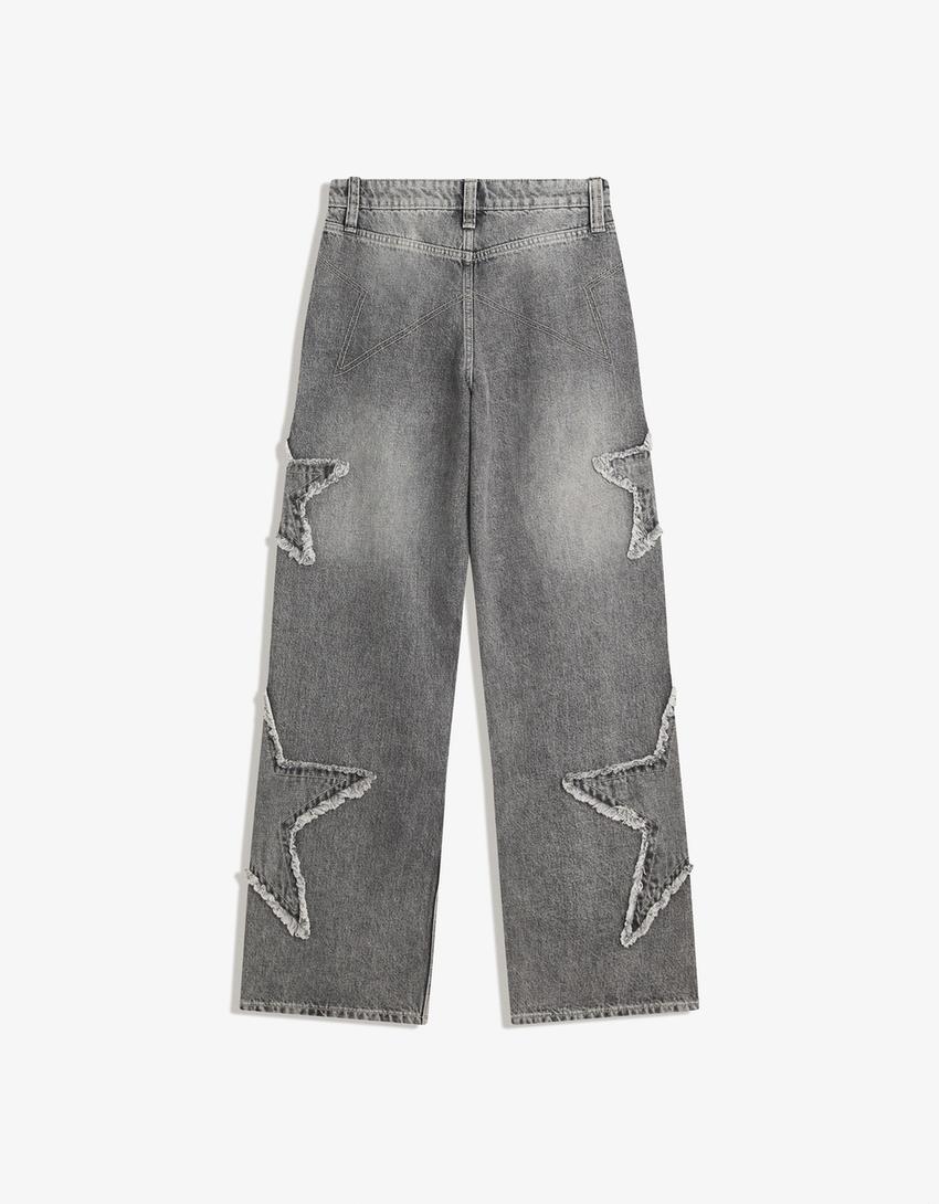 Baggy jeans with star fringing-Grey-4