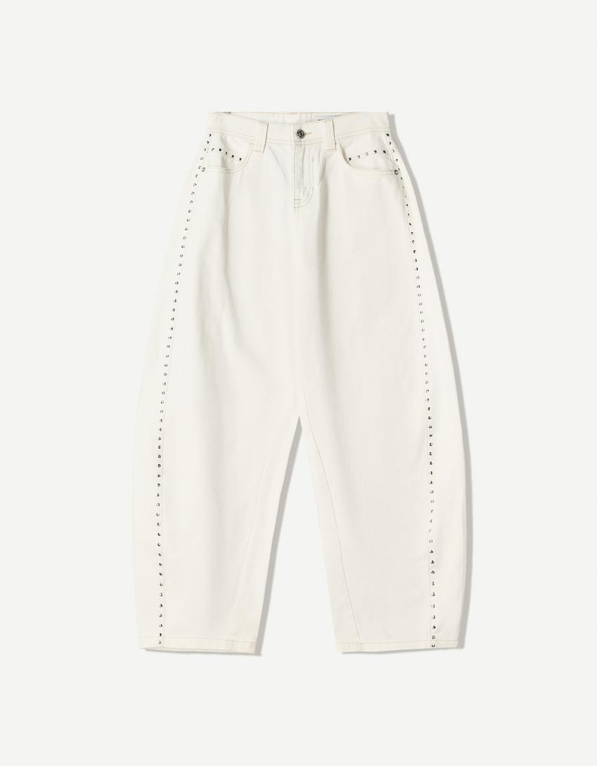 Pantalon barrel clous-Blanc-3