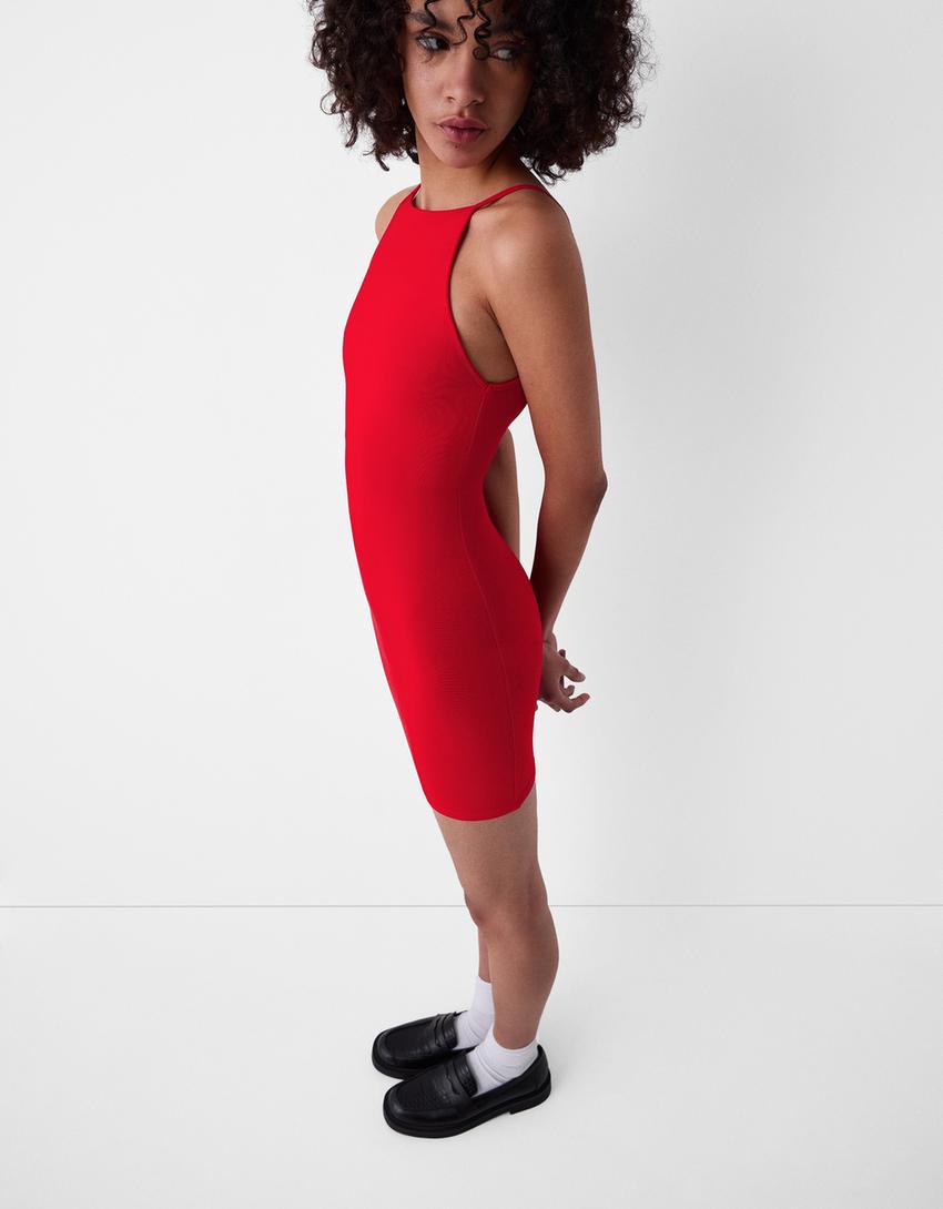 Mini-robe col ras du cou-Rouge-5