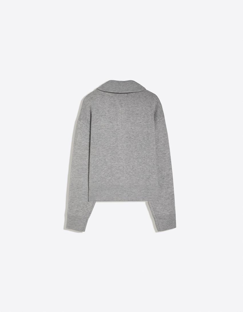 Cardigan in maglia con zip boxy fit-Grigio