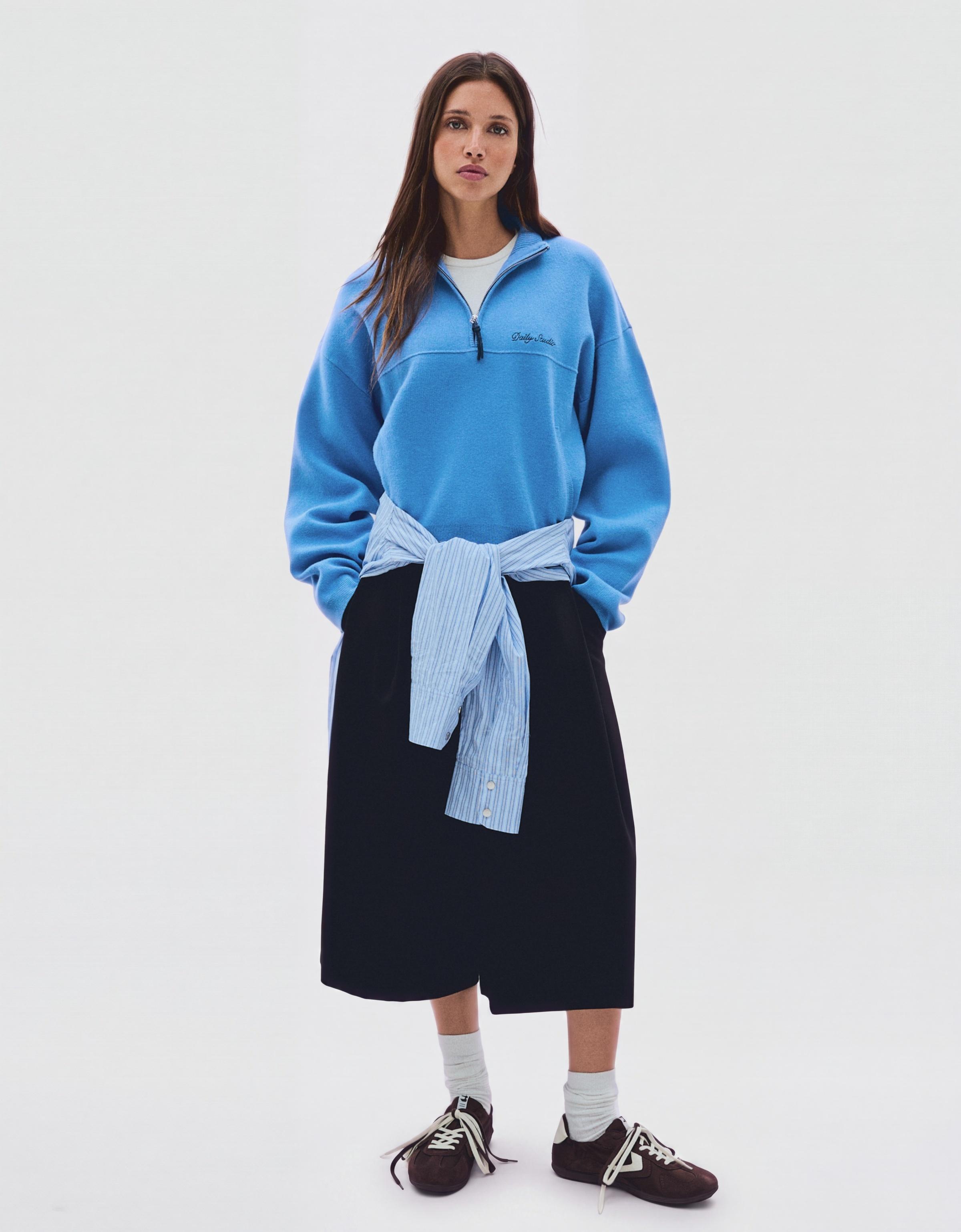Embroidered zip-up jumper — Blue