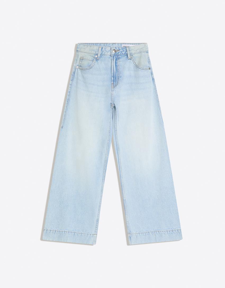 Jeans wide leg cropped-Azul claro