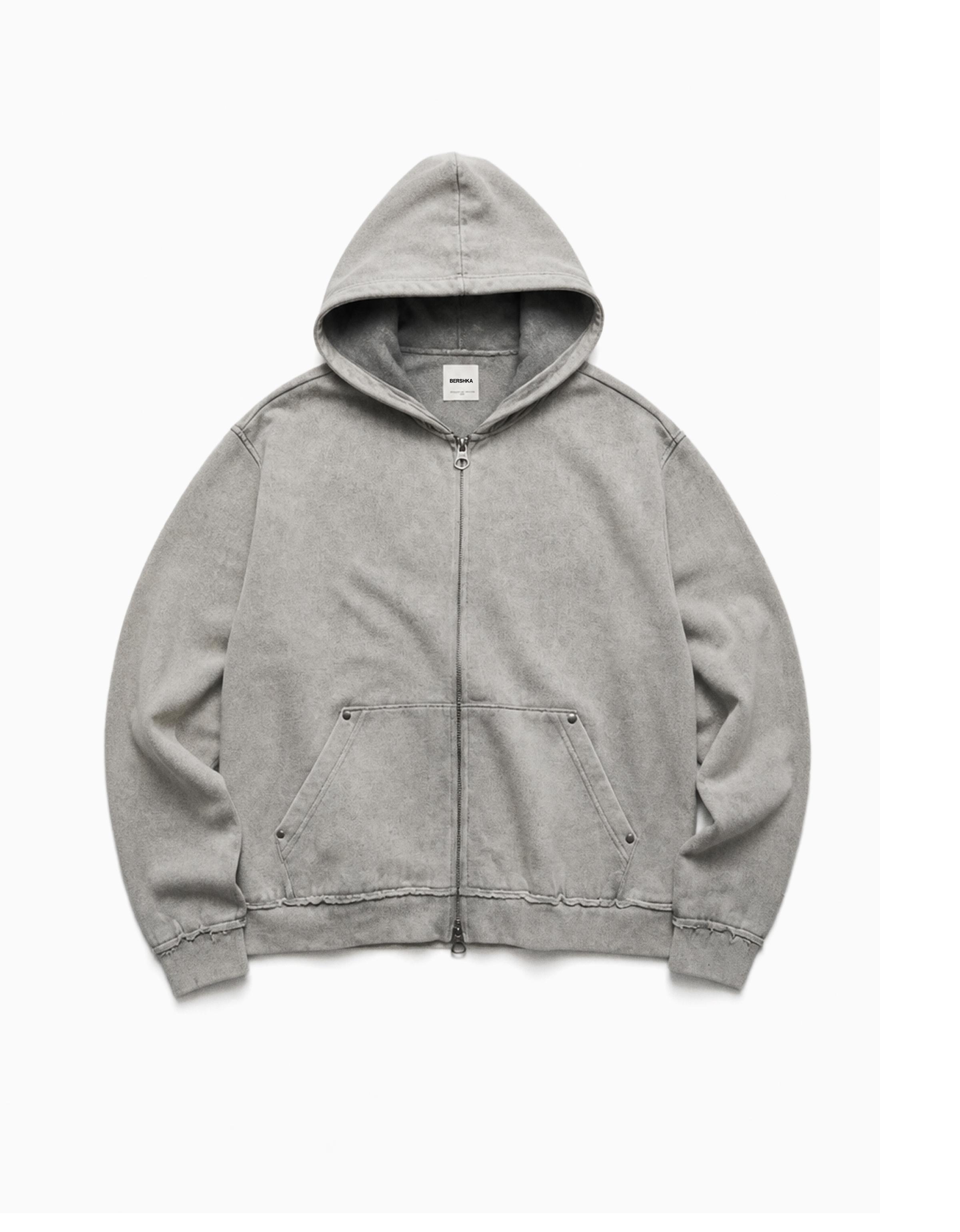 Studded zip-up hooded sweatshirt — Grey