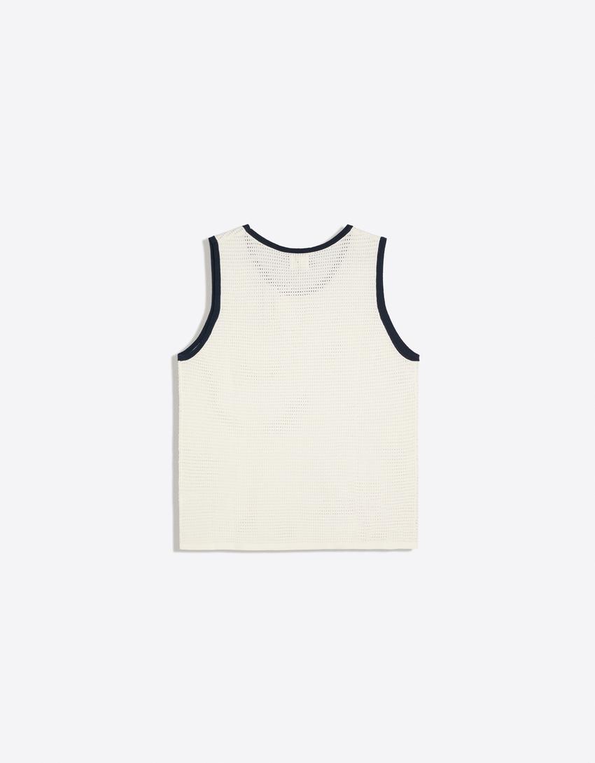 Contrast mesh strappy top-Off white