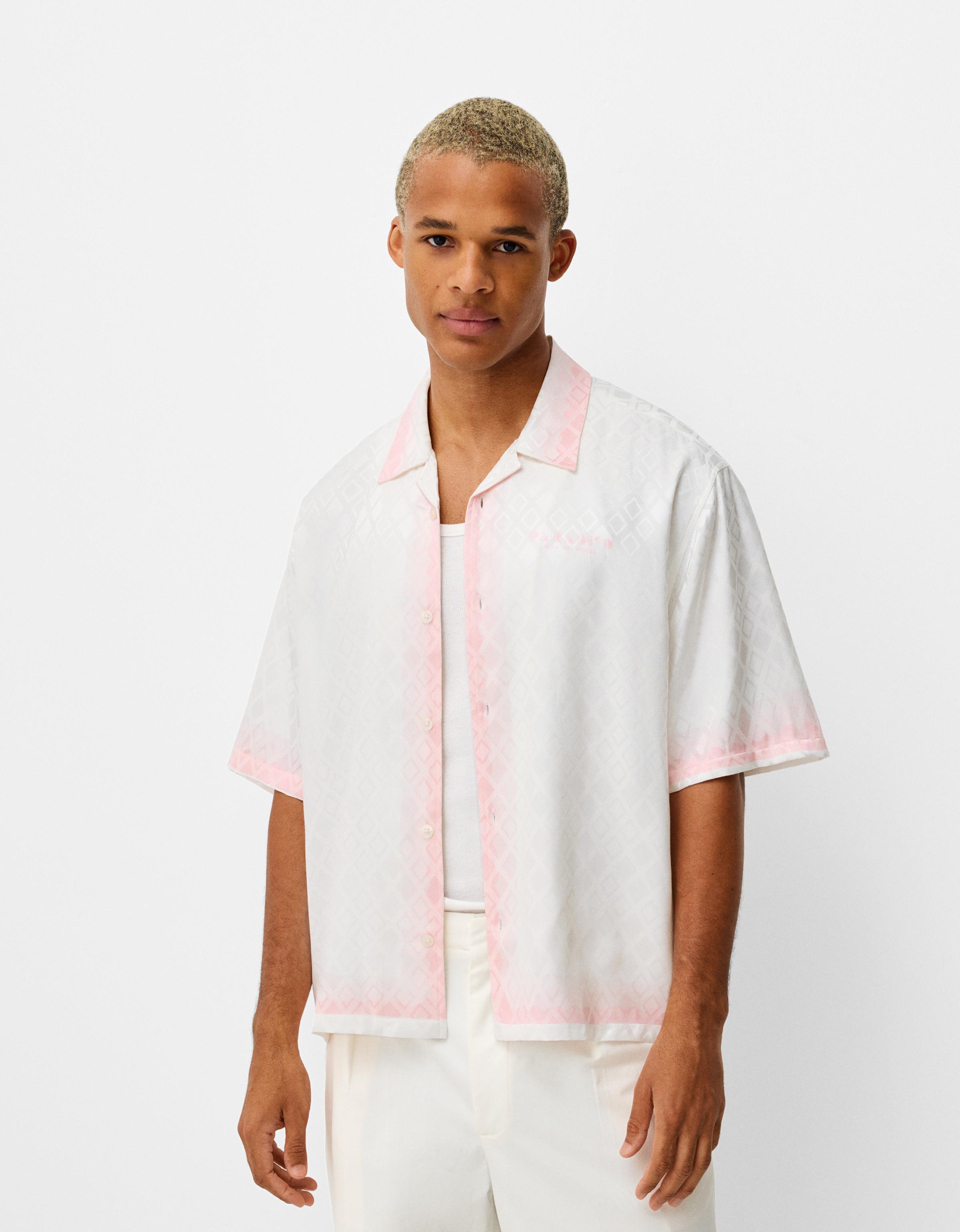 Bershka Hemd Bershka X Paradiso Mit Kurzen Ärmeln Und Print Herren Xl Rohweiß