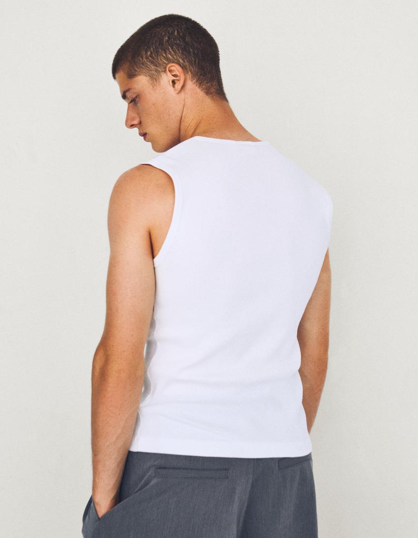 T-shirt workwear slim col tunisien-Blanc