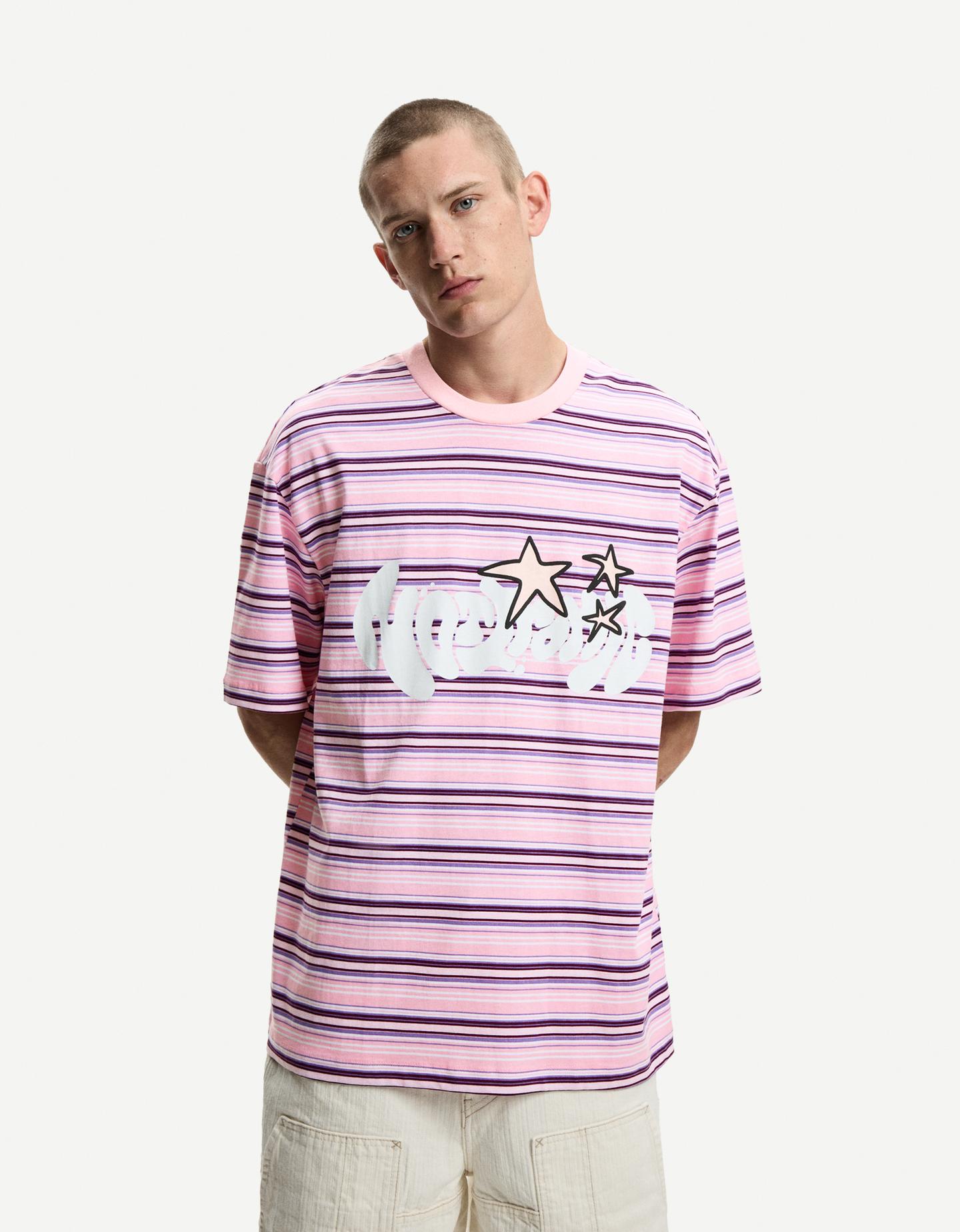 Bershka Camiseta Manga Corta Print Hombre Xl Rosa