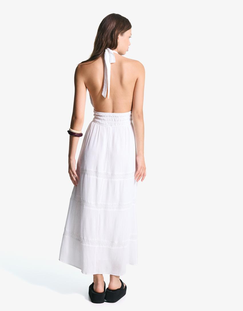 Robe encolure américaine volants-Blanc-0