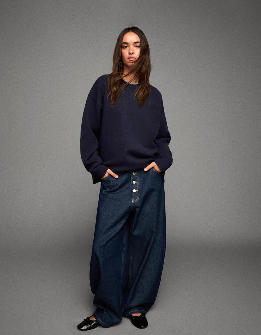 Round neck sweater-Blue-0