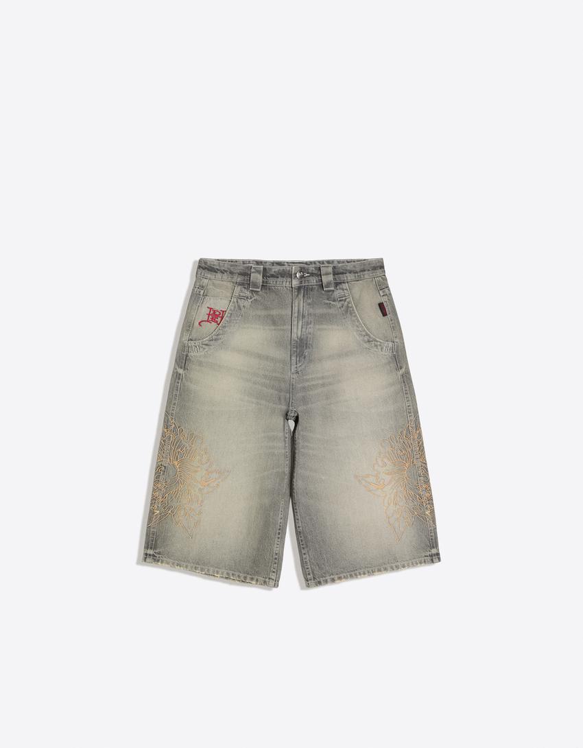 Bermuda en jean ED HARDY X BERSHKA-Gris