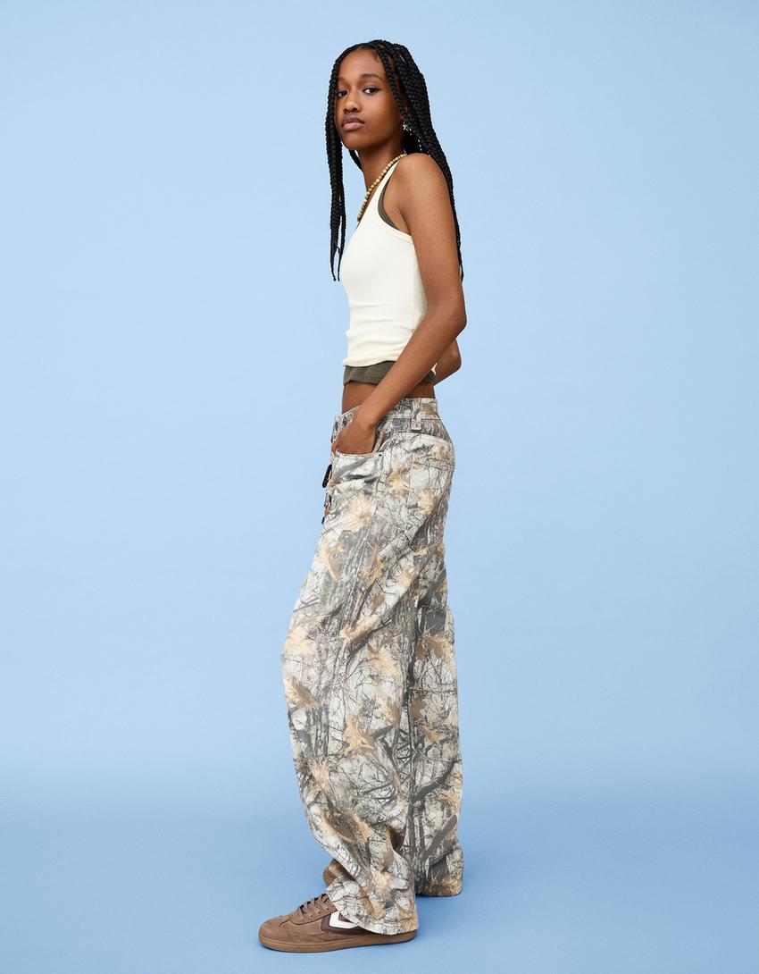 Pantalon barrel fit imprimé-Marron-0