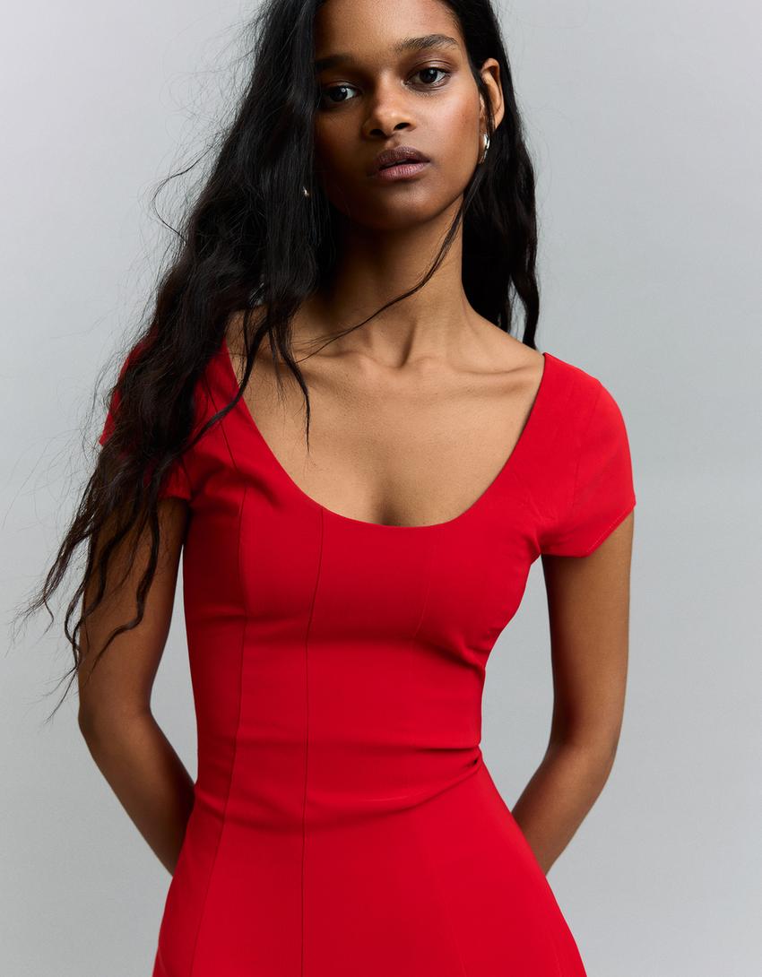 Robe midi jupe évasée-Rouge