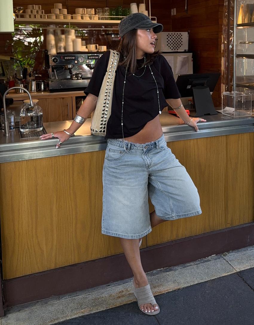 Bermuda jort baggy fit-Bleu lavé