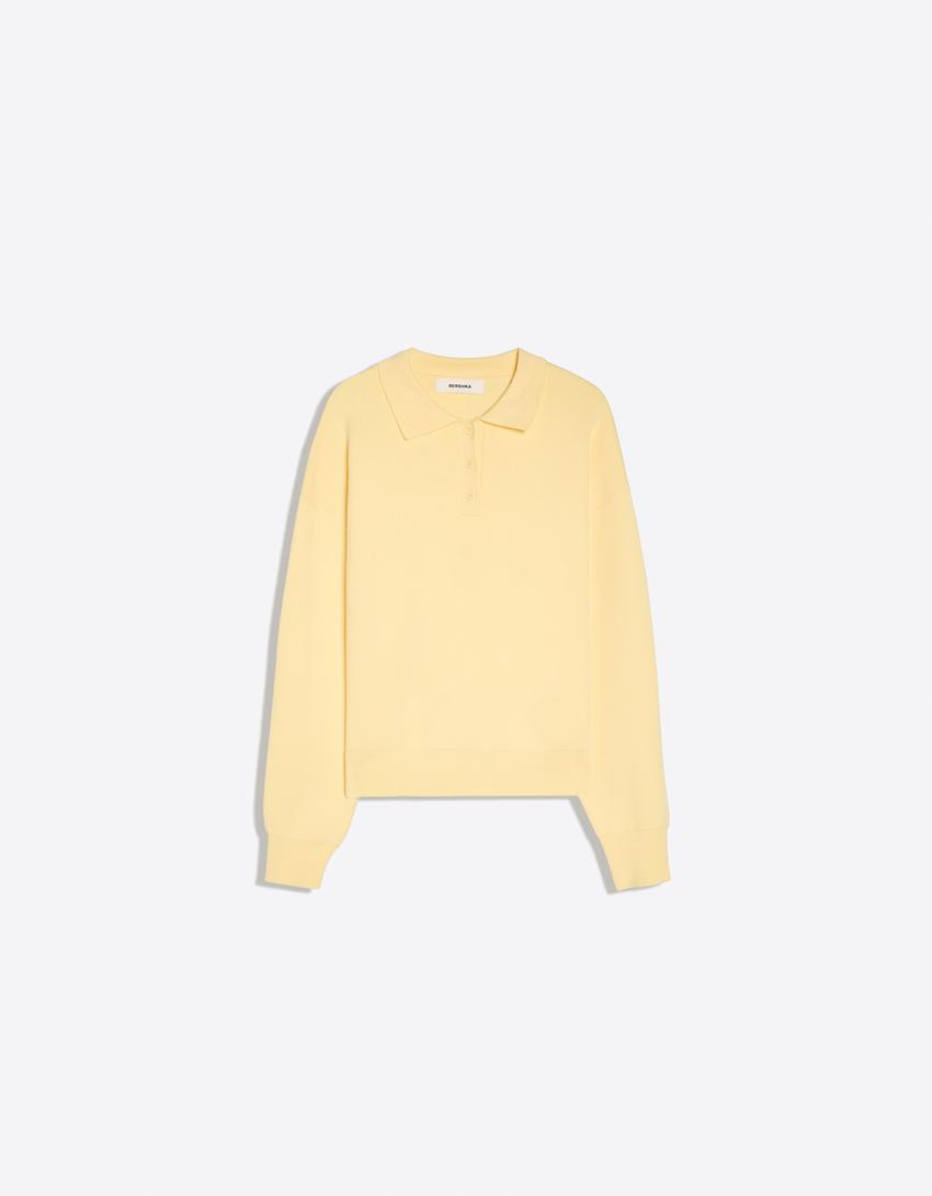 Sweter oversize z kołnierzykiem typu polo-Żółty