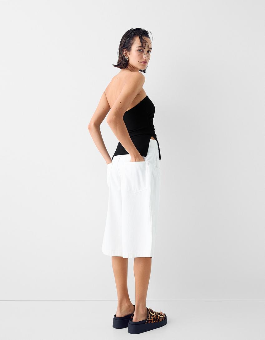 Top bandeau maille milano froncé-Noir-1