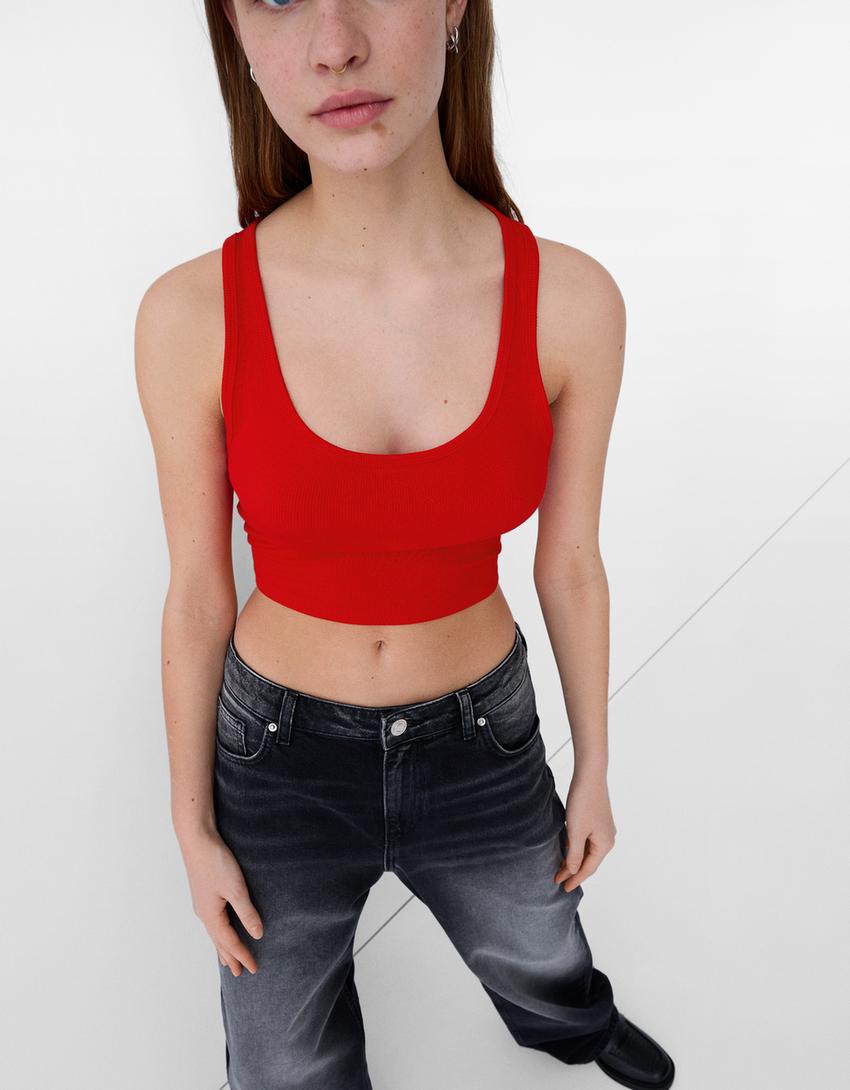Strappy crop top-Red-5