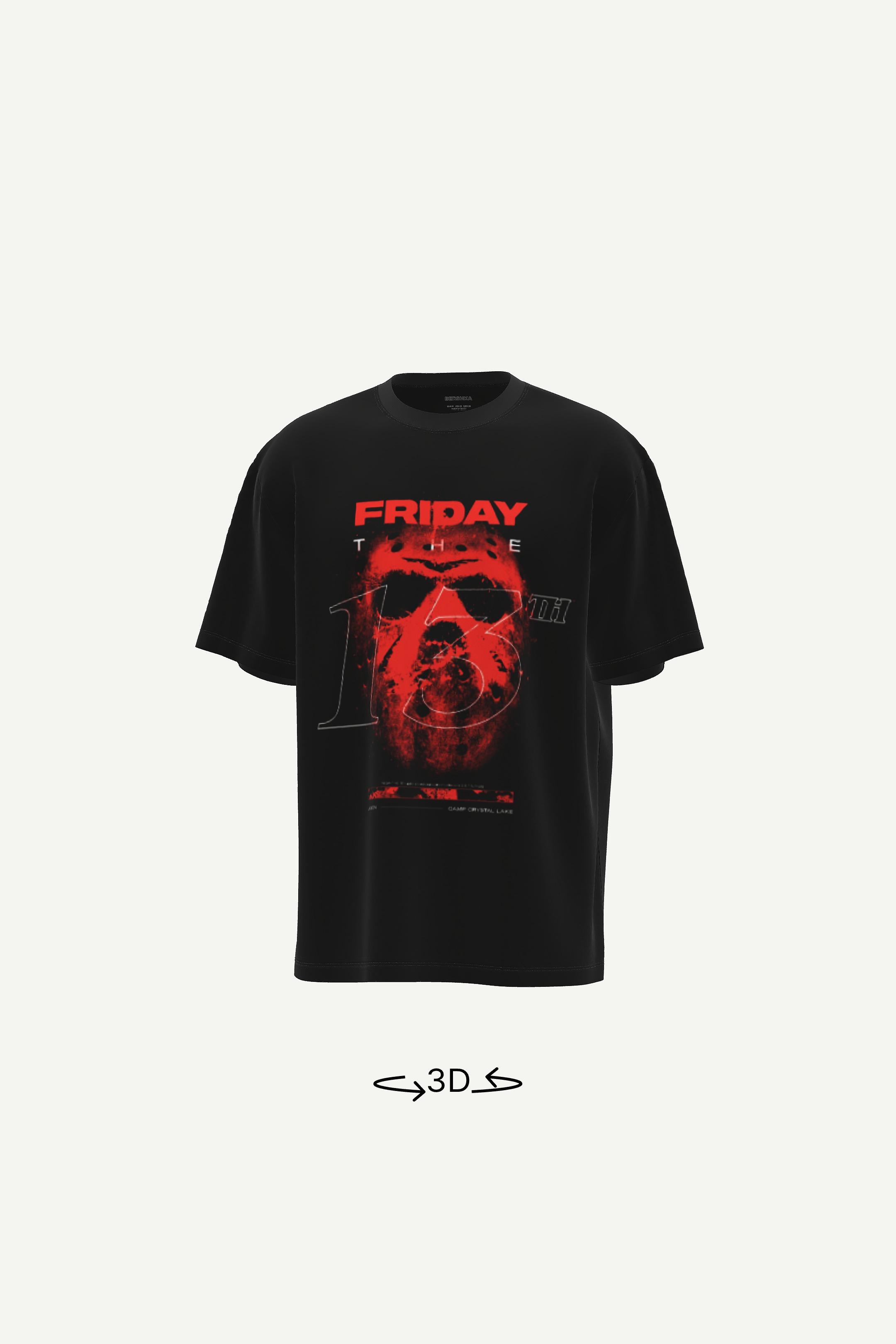 T-shirt Friday 13th manga curta-Preto-0