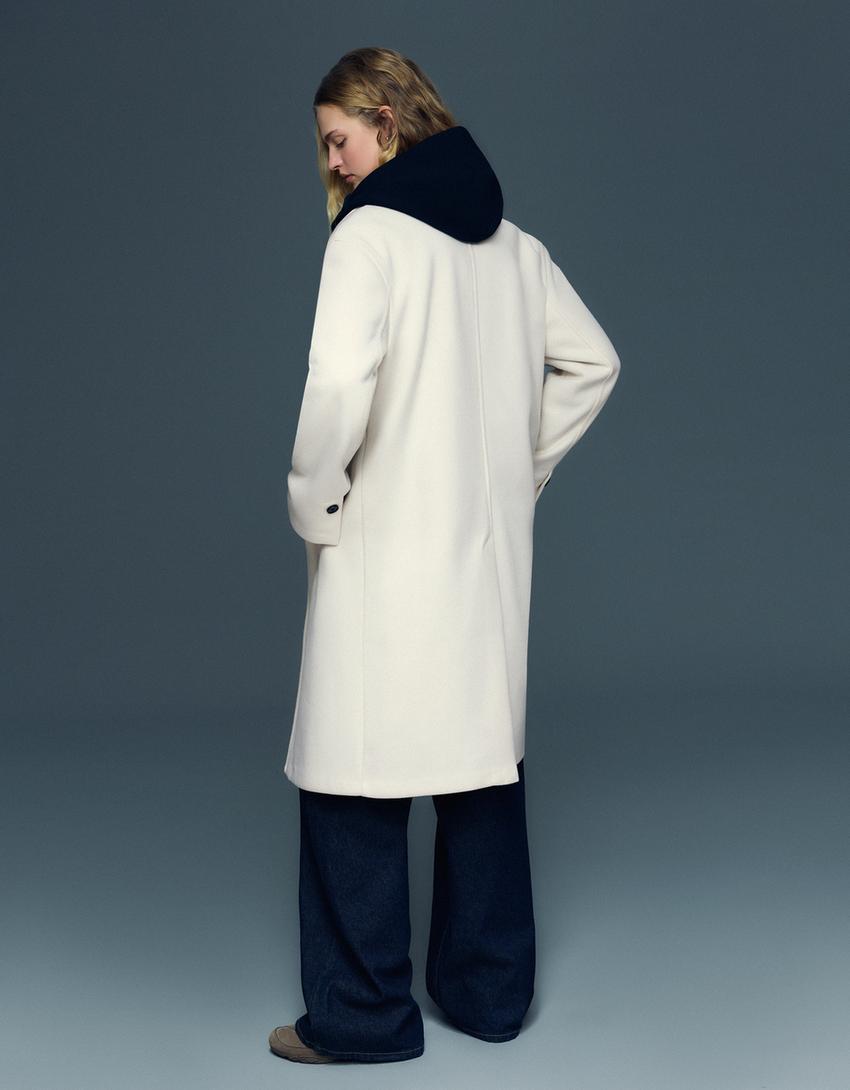 Yumuşak dokulu uzun palto-Kirli beyaz