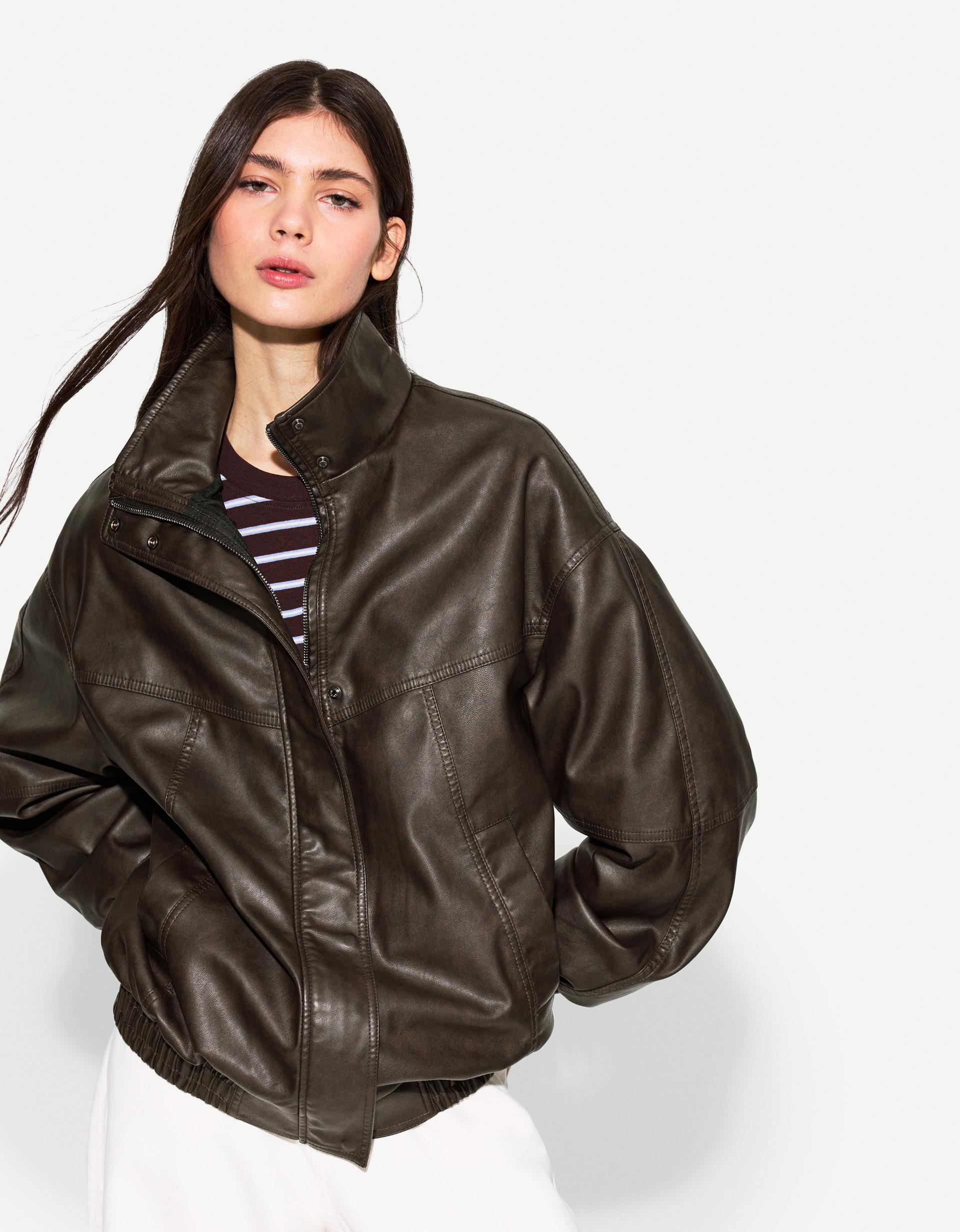 Leather Jacket Chaqueta De Beisbol Bershka Bershka Chaqueta