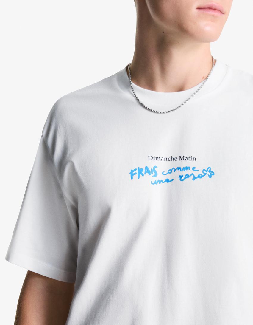T-shirt manga curta estampada-Branco